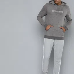 HRX by Hrithik Roshan Men Charcoal Typography Printed Hooded Sweatshirt image 3