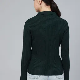 Cayman Women Green Ribbed Acrylic Pullover Sweater image 4