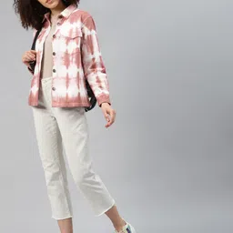 plusS Women Peach-Coloured White Tie and Dye Tailored Jacket image 5