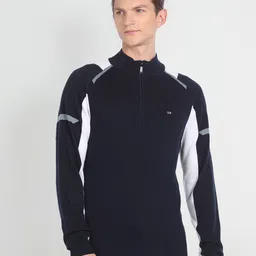 Arrow Sport Colourblocked Mock Collar Long Sleeves Pullover-image-62