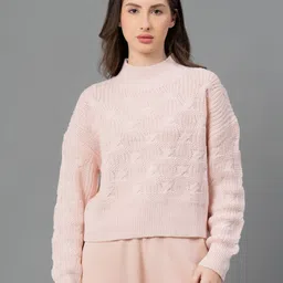 Mode by Red Tape Women Peach-Coloured Solid Pullover-image-37
