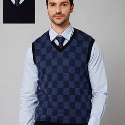 Cantabil Men Checked Reversible Sweater-image-34