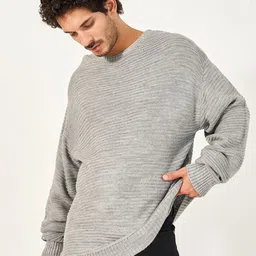 Styli Men Waffle Textured Relaxed Fit Crew Neck Sweater image 2