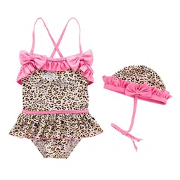 StyleCast Girls Pink & Beige Animal Skin Printed Swim Set-picture-2