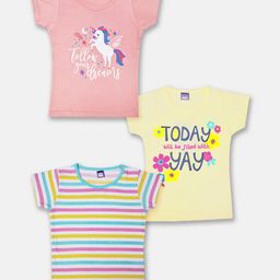 Here&Now X Game Begins Girls Pack Of 3 Printed Pure Cotton T-Shirts-picture-24