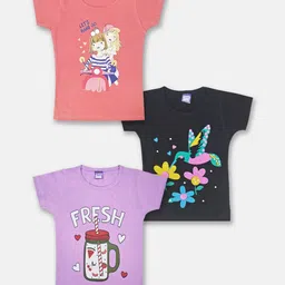 Here&Now X Game Begins Girls Pack of 3 Printed Pure Cotton T-shirts-picture-42