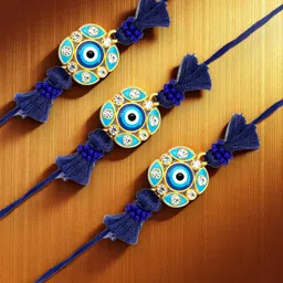 ADIVA Cubic Zirconia Studded & Beaded Rakhi With Bag & Pooja Thali Roli Chawal Gift Set-picture-29