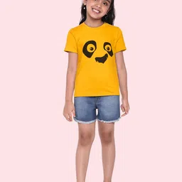 BRATMA Kids Mustard Yellow & Black Panda Eye Printed Cotton T-shirt-image-17