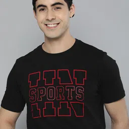 HERE&NOW Men Black & Red Typography Printed Pure Cotton T-shirt-picture-29