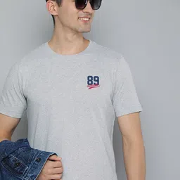 HERE&NOW Men Grey Melange Pure Cotton T-shirt-picture-36