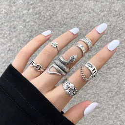Shining Diva Fashion Set Of 7 Silver-Plated Hypoallergenic Textured Finger Rings-picture-54