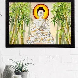 eCraftIndia Beige & Green Meditating Lord Buddha Satin Matt Texture UV Art Painting-picture-41