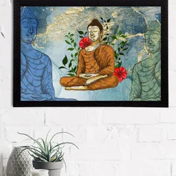 eCraftIndia Blue & Orange Meditating Lord Buddha Satin Matt Texture UV Art Painting-image-77