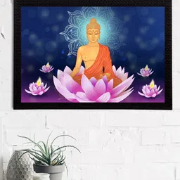 eCraftIndia Blue & Orange Meditating Lord Buddha Satin Matt Texture UV Art Painting-picture-38