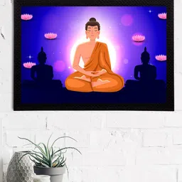 eCraftIndia Blue & Orange Meditating Lord Buddha Satin Matt Texture UV Wall Painting-image-70