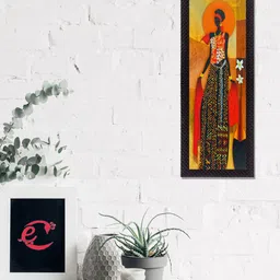 eCraftIndia Orange & Black Colorful Tribal Woman Satin Matt Texture UV Wall Art-image-76