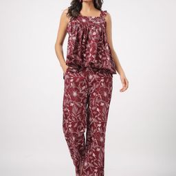 JISORA Floral Printed Shoulder Straps Pure Cotton Top with Trousers-picture-30