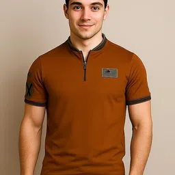 R.Code by The Roadster Life Co. Men Mandarin Collar Applique T-shirt-picture-35