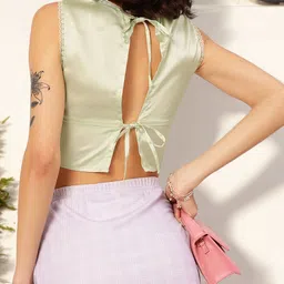 DressBerry Femme Fatale Tie-Up Open Back Satin Empire Crop Top-picture-20