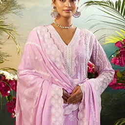 Indo Era Women Ethnic Motifs Embroidered Cotton Kurta with Trousers & Dupatta-picture-33