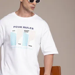 FCUK Printed Drop-Shoulder Sleeves Pure Cotton Relaxed Fit T-shirt-picture-35