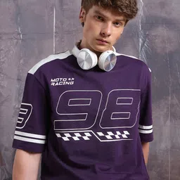 Hubberholme Men Moto Varsity Graphic Printed Oversized Fit T-shirt-picture-41