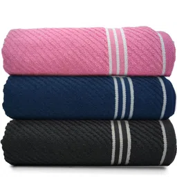 Athom Living Pink Blue Black 3 Pieces 380 GSM Striped Bath Towels image 5