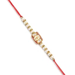KARATCART Gold Plated Enamel and Pearl Kundan Bhiya Bhabhi Thread Rakhi with Roli & Chawal image 4