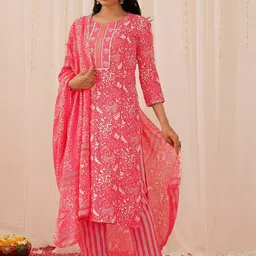KALINI Women Floral Printed Regular Gotta Patti Kurta with Trousers & With Dupatta-picture-15