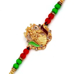 ADIVA Cubic Zirconia-Studded Radha Krisha Rakhi With Pooja Thali & Roli Chawal Bag image 5