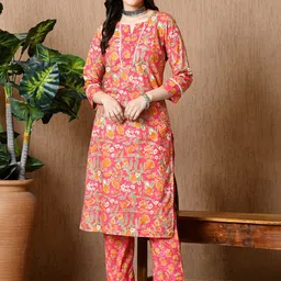 Aktasa Women Floral Printed Regular Pure Cotton Kurta with Trousers & With Dupatta image 2