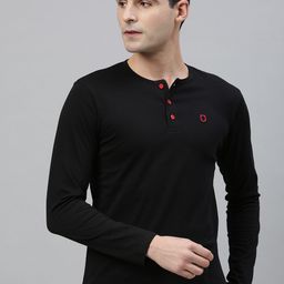 Urbano Fashion Men Black Solid Henley Neck Pure Cotton T-shirt-picture-33