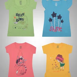 Dollar Champion Kidswear Girls Pack Of 4 Graphic Printed T-shirts image 1