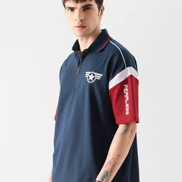 The Souled Store Navy Blue Captain America Printed Polo Collar Pure Cotton T-shirt image 3