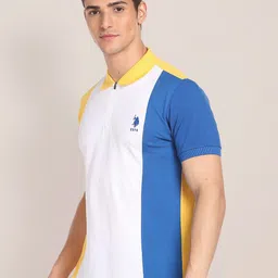 U.S. Polo Assn. Slim Fit Pure Cotton Colourblocked Polo Collar T-shirt image 3