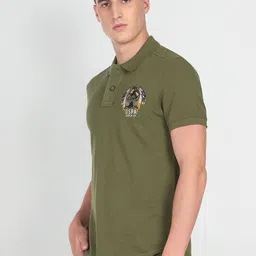 U.S. Polo Assn. Denim Co. Men Olive Green Polo Collar Pure Cotton Slim Fit T-shirt image 3