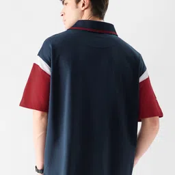 The Souled Store Navy Blue Captain America Printed Polo Collar Pure Cotton T-shirt image 4