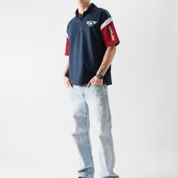 The Souled Store Navy Blue Captain America Printed Polo Collar Pure Cotton T-shirt image 5