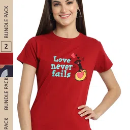 Fabflee Pack Of 2 Typography Printed Cotton T-shirt image 1