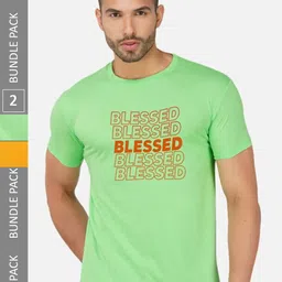 CHOZI Pack of 2 Typography Printed Cotton T-shirt image 1