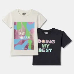 R&B Girls Pack Of 2 Printed Round Neck Cotton T-shirt image 1