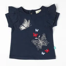 JusCubs Girls Navy Blue Printed Tropical Applique T-shirt-picture-38