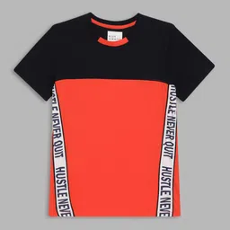 Blue Giraffe Boys Red & Black Colourblocked Pure Cotton T-shirt-image-67