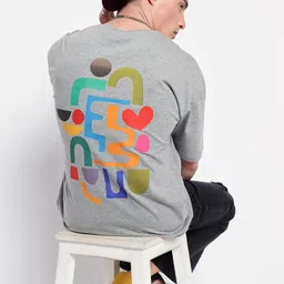 Mast & Harbour Grey Abstract Printed Drop-Shoulder Sleeves Cotton Oversized T-shirt-picture-23