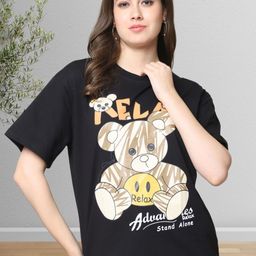 Metronaut Women Fusion Graphic Printed Round Neck Cotton Relaxed Fit T-shirt-image-48