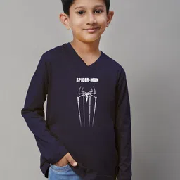 Friskers Boys Navy Blue Typography Printed V-Neck Applique T-shirt-picture-24