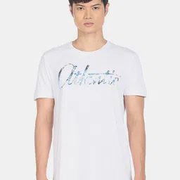 Arrow Men White Typography Printed V-Neck Applique T-shirt-picture-15