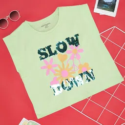 Pantaloons Junior Girls Typography Printed Embellished Cotton T-shirt-image-64