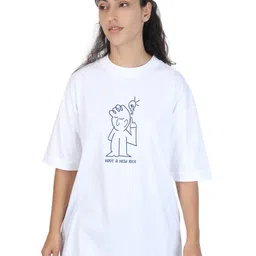 ZU Printed Round Neck Drop-Shoulder Sleeves Pure Cotton Oversized T-shirt-image-42