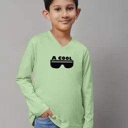 Friskers Boys Sea Green Typography V-Neck Applique T-shirt-picture-28